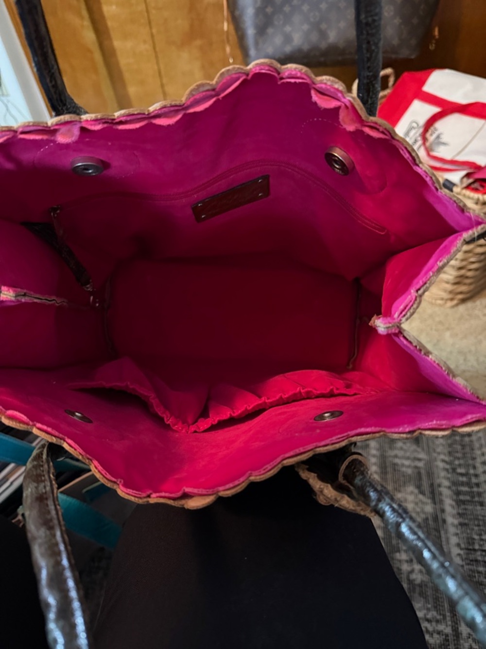 Patricia Nash Brown Tooled Floral Leather Tote with Turquoise Accents - Picture 2 of 4